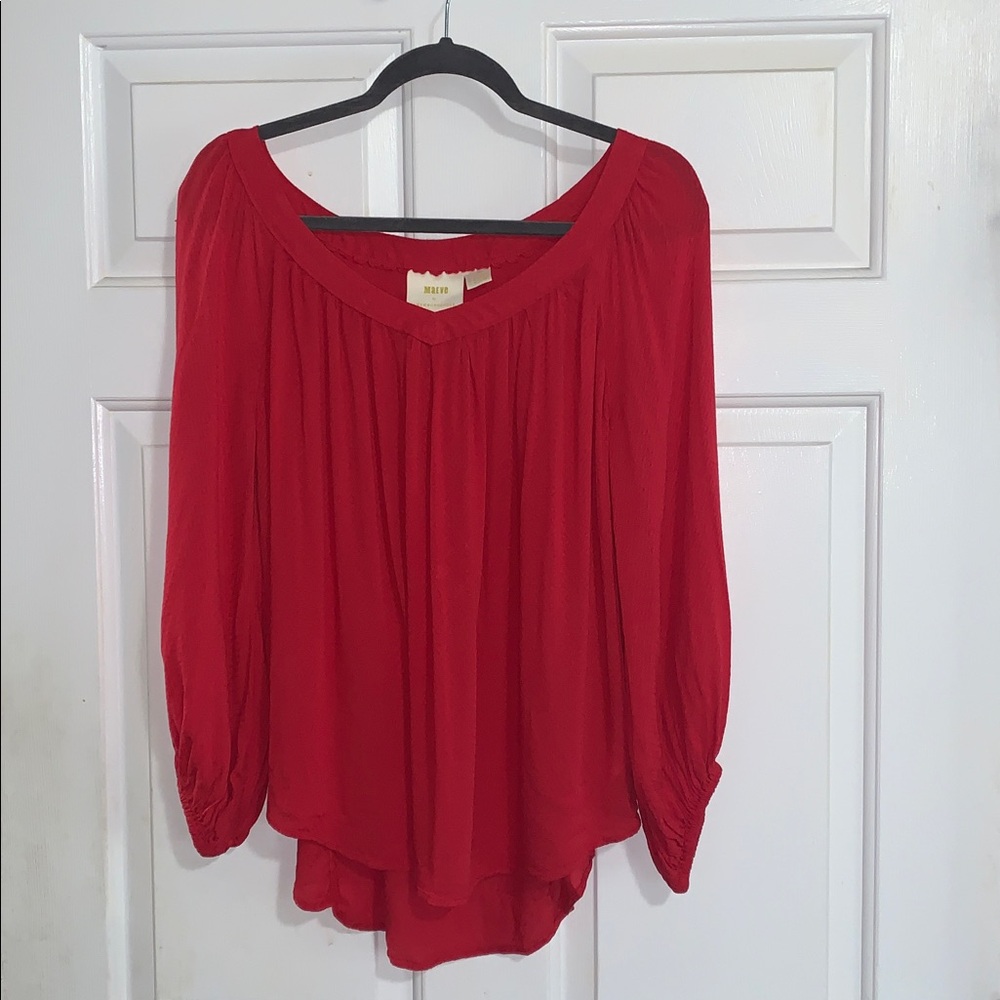 🍇 MAEVE by Anthropologie Red V-neck Lightweight Top 12